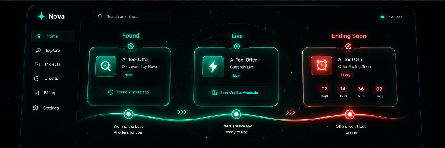 Live offer tracker showing found, live and ending-soon credits